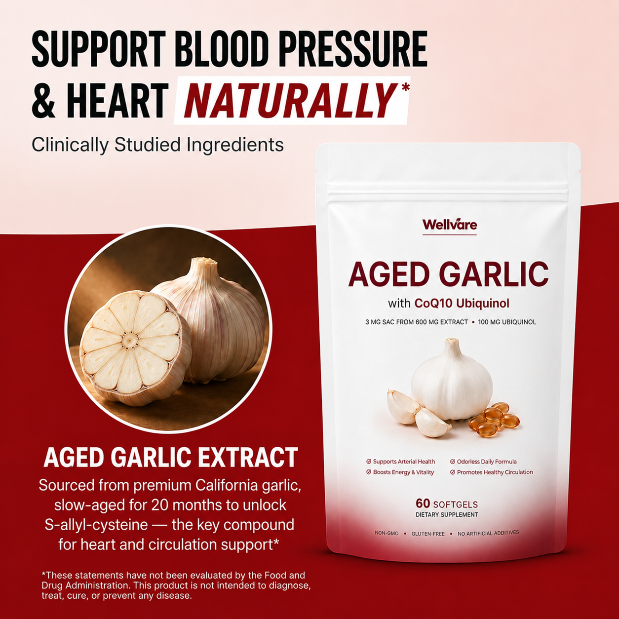 Wellvare Aged Garlic Extract Softgels – Natural Blood Pressure Support